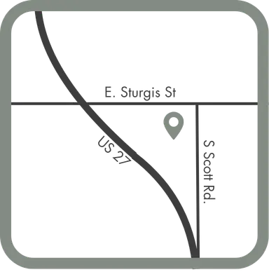 map of the med spa location, on business US 27,  near the corner of Sturgis St